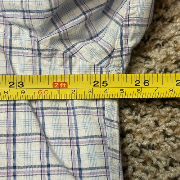Michael Kors Men’s White, Purple, and Blue Plaid Button Down Shirt - Picture 4 of 4